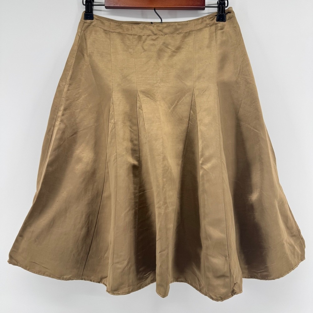 Banana Republic A-Line Skirt Womens 0 Bronze Linen Rayon Pleated Midi 324662-01 - Picture 1 of 8
